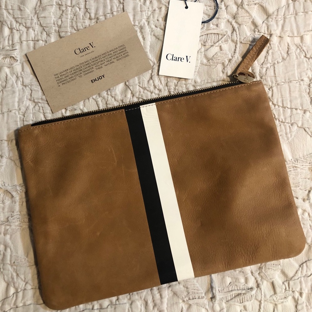 Clare Vivier Leather Stripe flat Clutch
